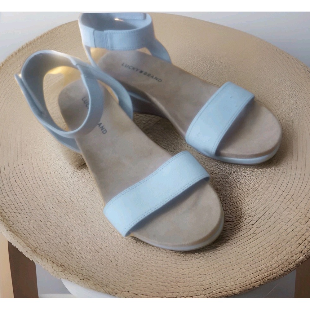 Lucky Brand Kanoa Women's Size 9 M Shoes Beige Leatherโ Strappy Wedge Sandals